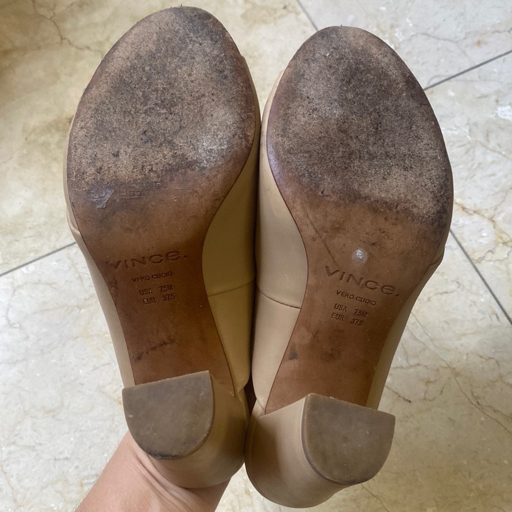 Vince Tan Leather Block Heel Slides - Picture 7 of 9